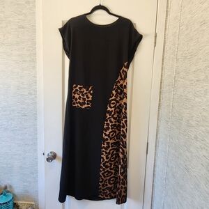 Emeru Rose Chic Black Maxi Dress with Leopard Accents Size M Euc